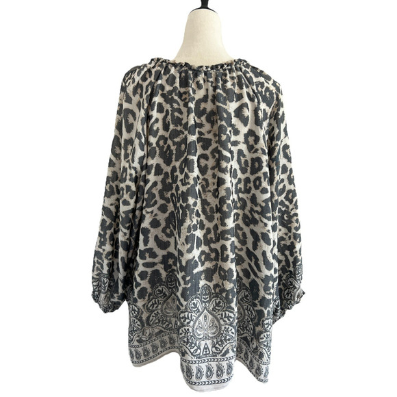 Como Blu Blouse Top Womens 3X Animal Print 3/4 Sleeves Elastic Cuffs Boho Casual - Picture 3 of 12
